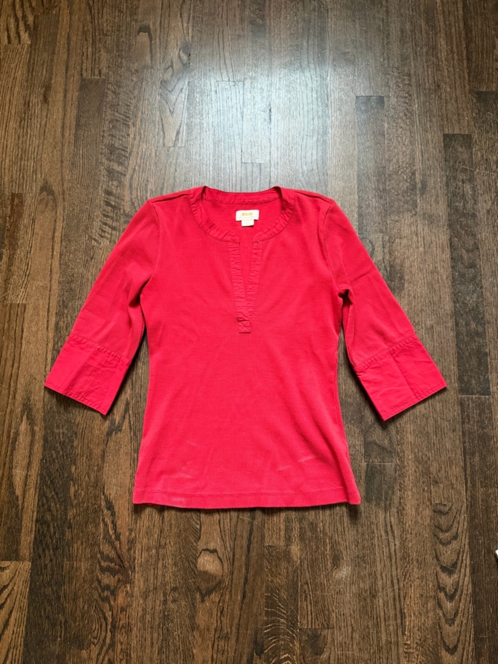 Anthropologie Girls' Bright Red 3/4 Sleeve Ruffle-Trim Top